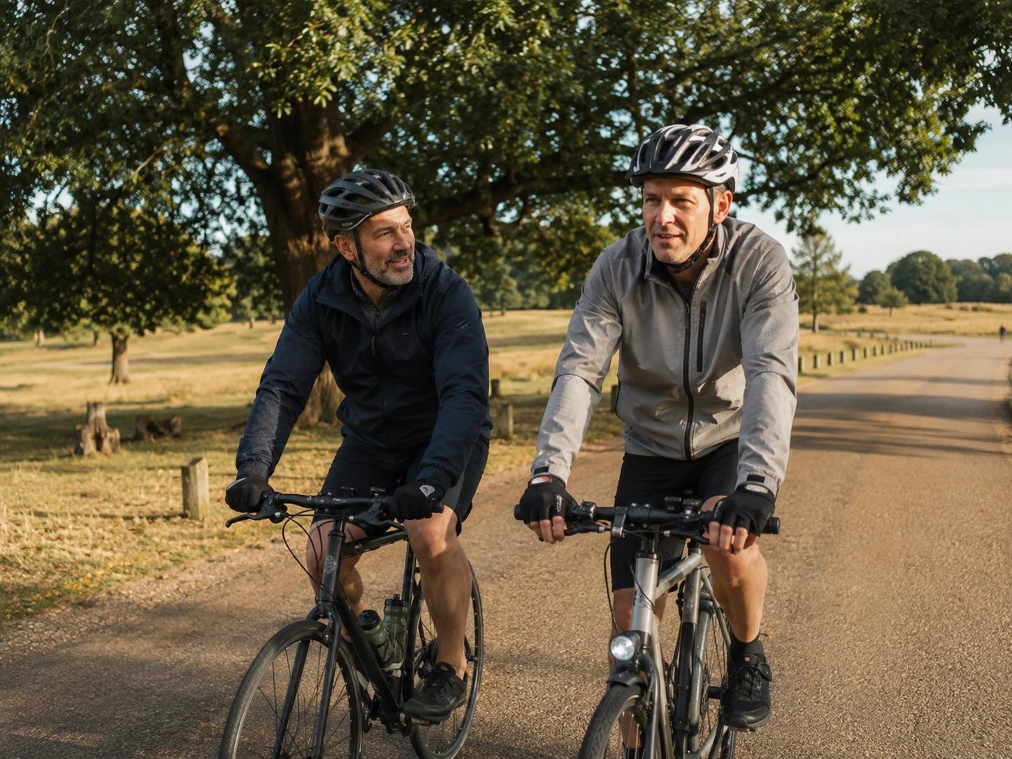 Two cyclists on a park path
